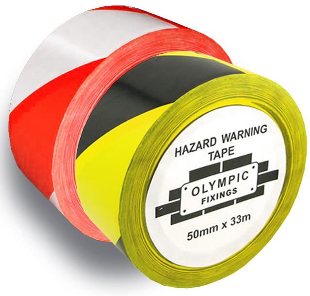 12 ROLLS OF STRONG RED/WHITE HAZARD WARNING 50mm x 33M PVC BARRIER SAFETY TAPE 
